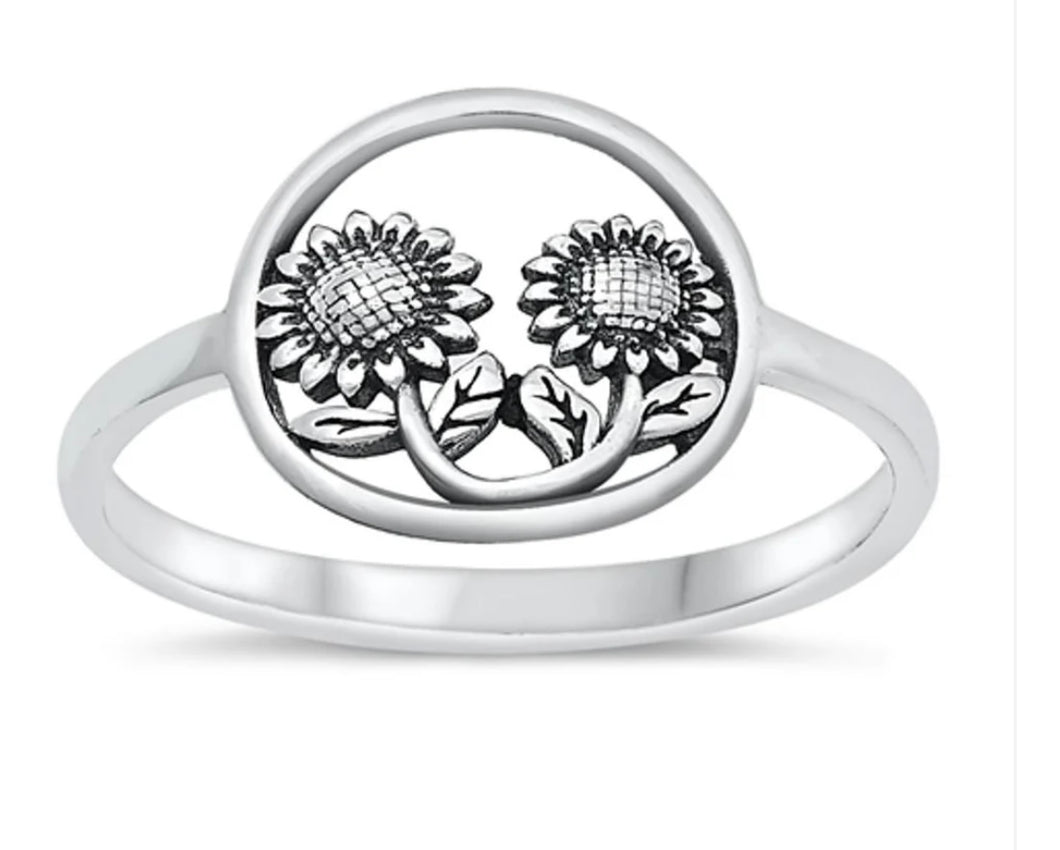 Sterling Silver Sunflower burst Ring