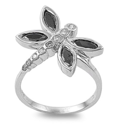 Sterling silver Black Cz  Dragonfly ring