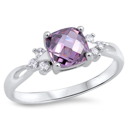 Sterling silver Amethyst Cz Radiant cut ring