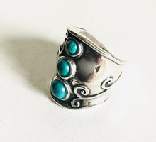 Sterling silver Triple Stone Turquoise Shield Ring