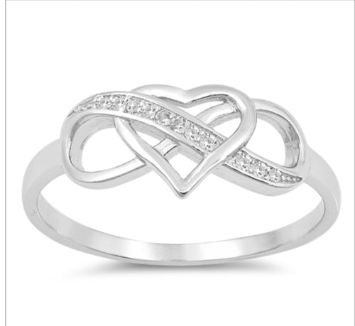 Cz Infinity/Heart Silver Ring