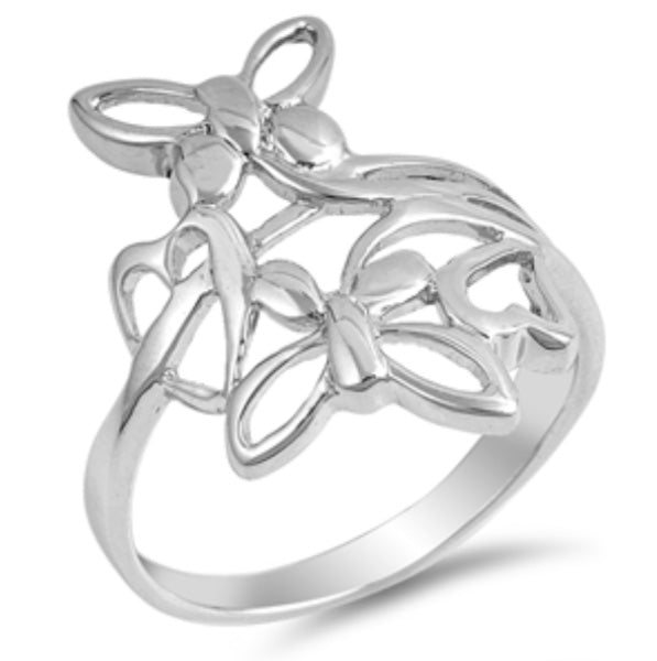 Double Butterfly Plumeria Silver Ring