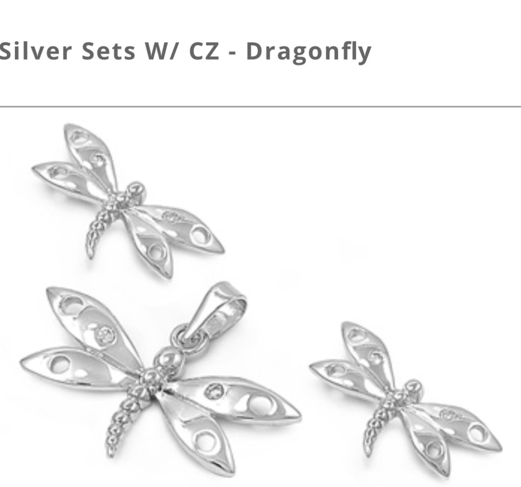 Channel Cz set Dragonfly Earring and Pendant