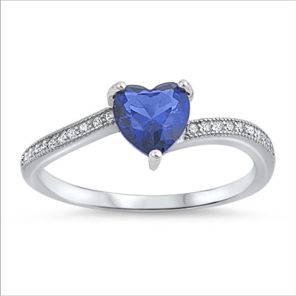 Cz Sapphire Heart Ring