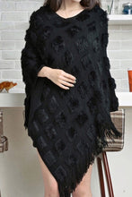 Black poncho fringe detailing Texture shawl