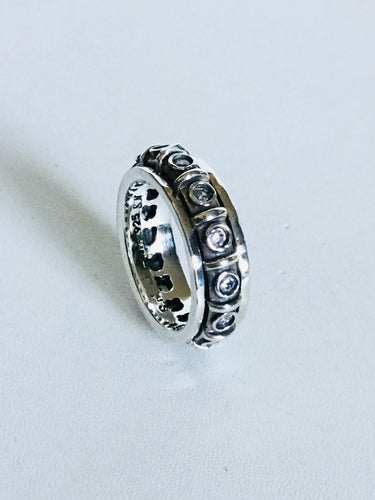 Sterling silver Oxidized cubic zirconia Spinner ring