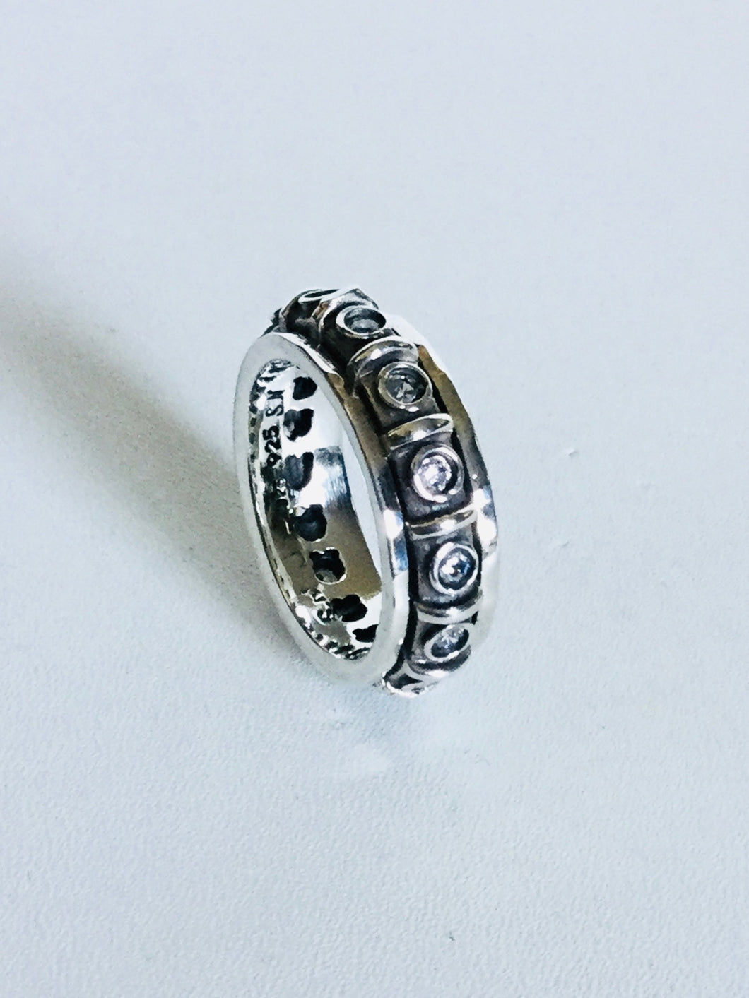 Sterling silver Oxidized cubic zirconia Spinner ring