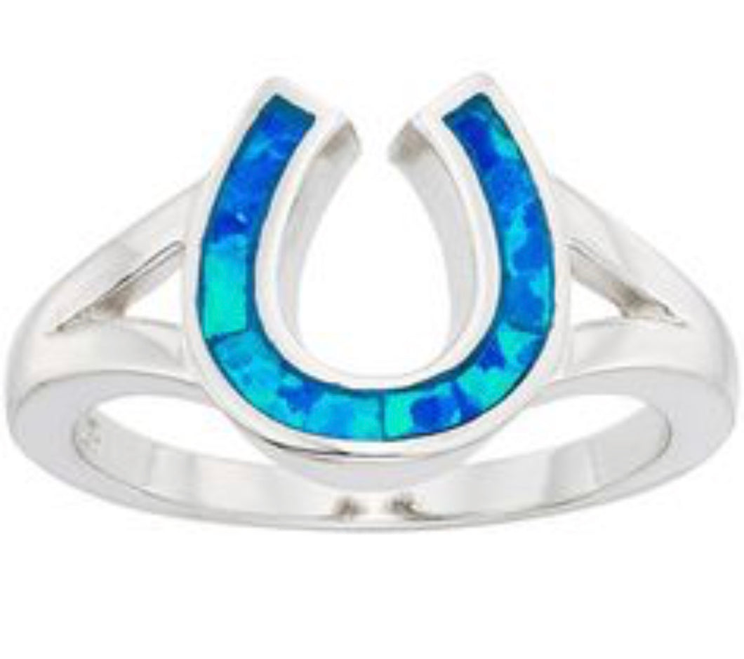 925 Lab Opal Inlay Horseshoe Ring