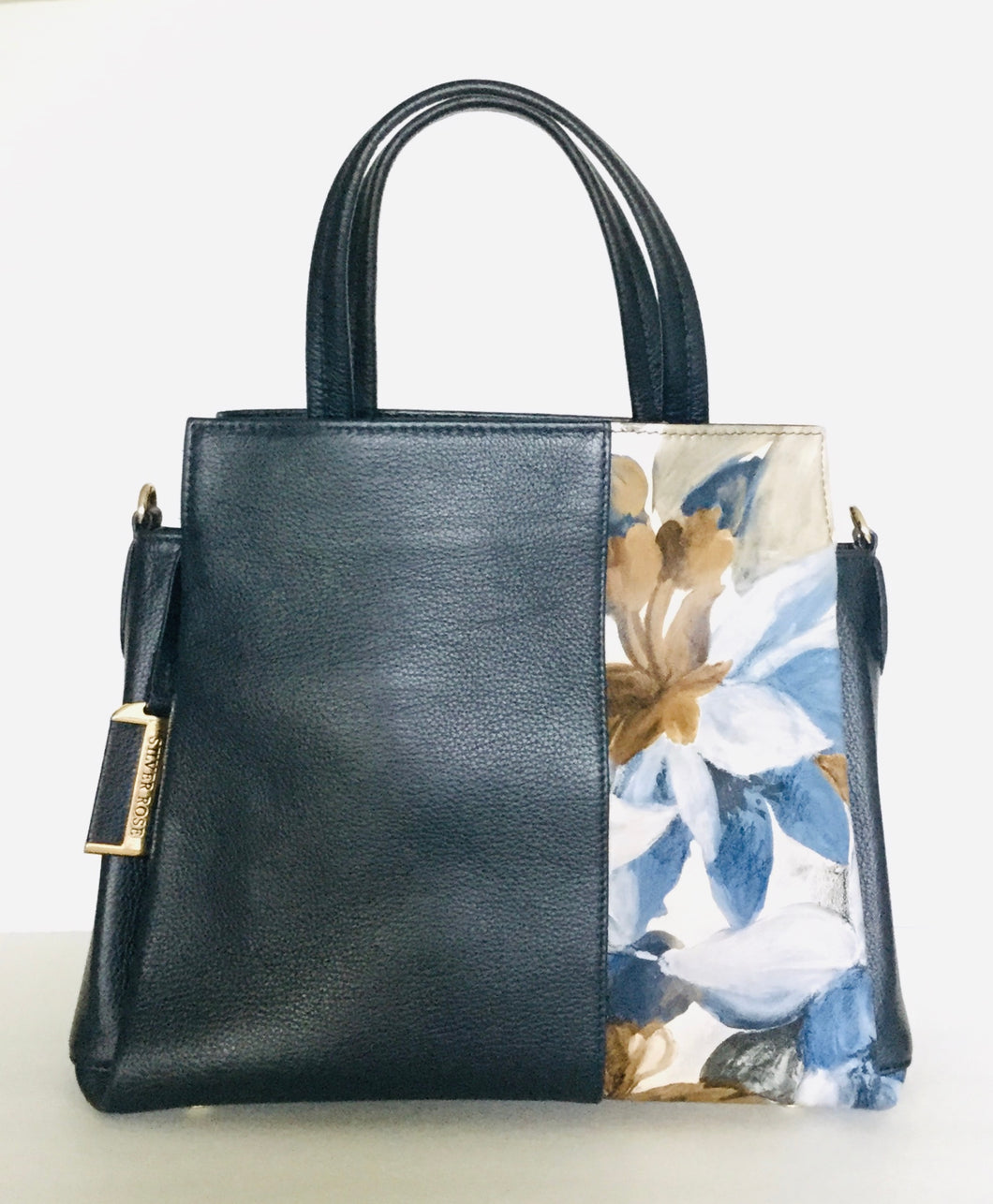 Navy Handbag water colour floral Print