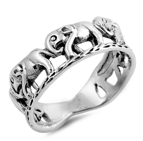 5 Elephants holding by trunks sterling Silver Ring