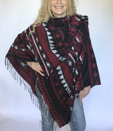 Aztec Wrap Ruana Shawl Oversize blanket Scarf