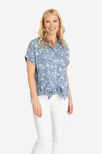 Reverse It Indigo Snap Floral Print Top