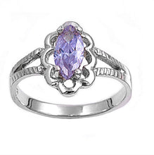 Oval cut Flower Detail Silver Ring Birth Stone