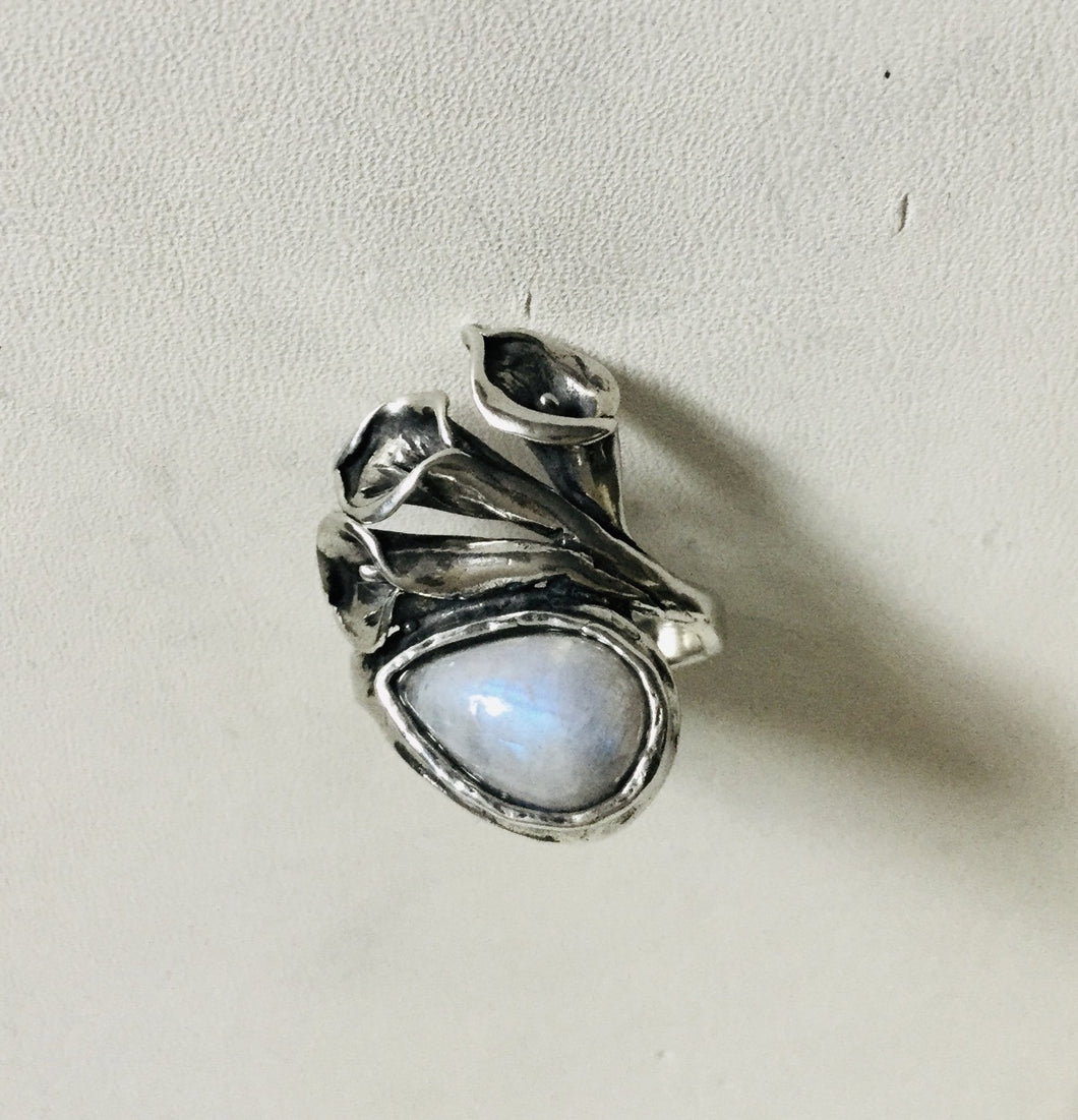 Calla lilly Moon Stone Silver Ring