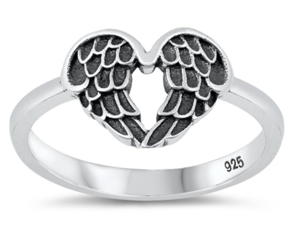 Silver Heart wings Ring