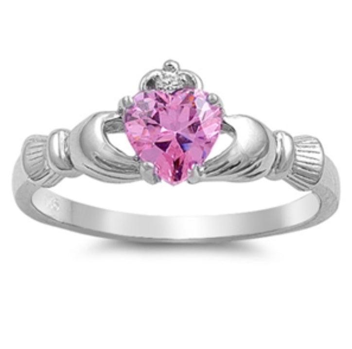 Pink Topaz Claddagh Silver Ring
