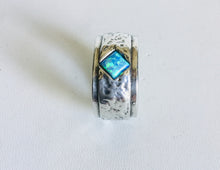 Sterling silverWide band hammered Blue Opal Ring