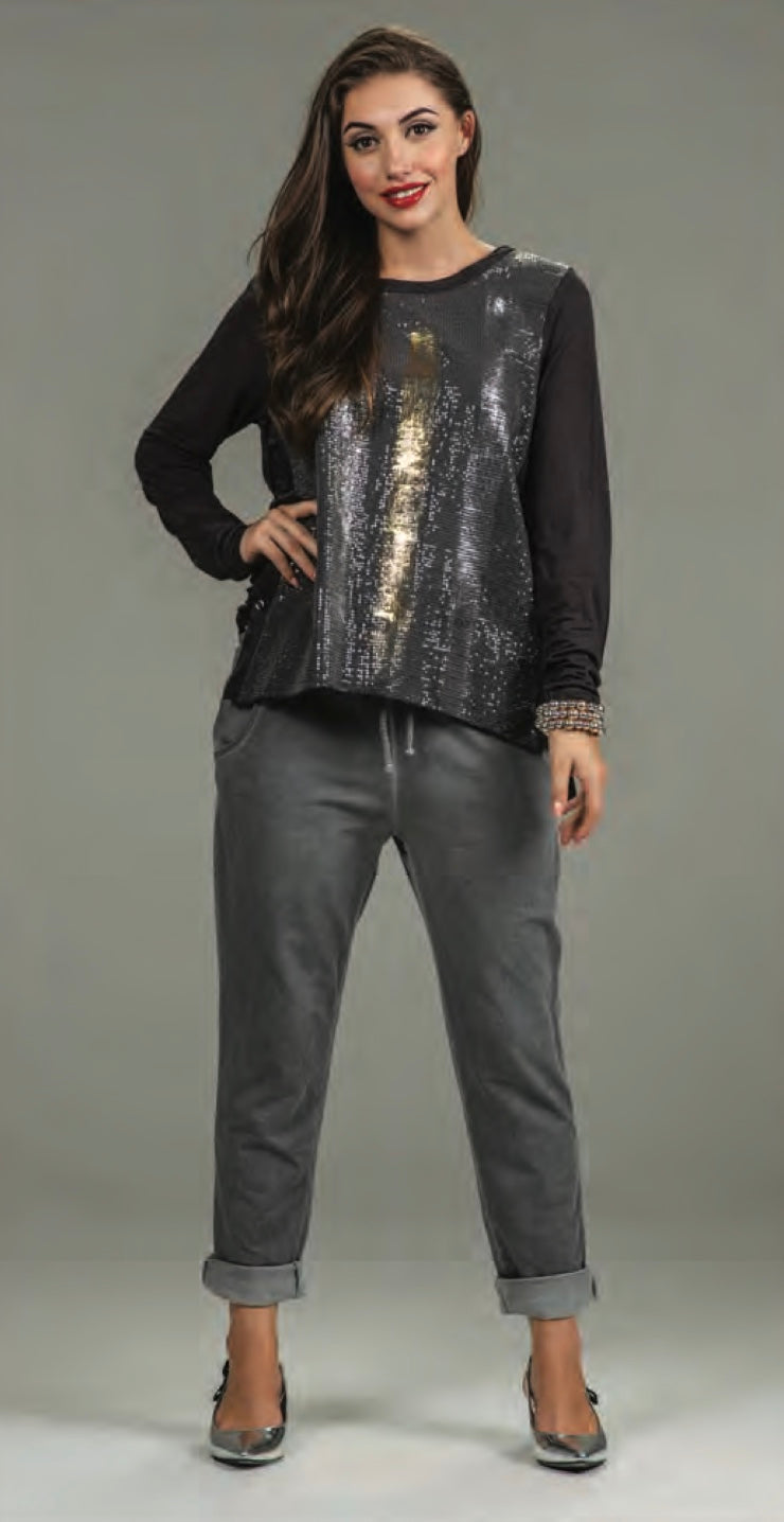 Sequins Bodice Long Sleeve Top