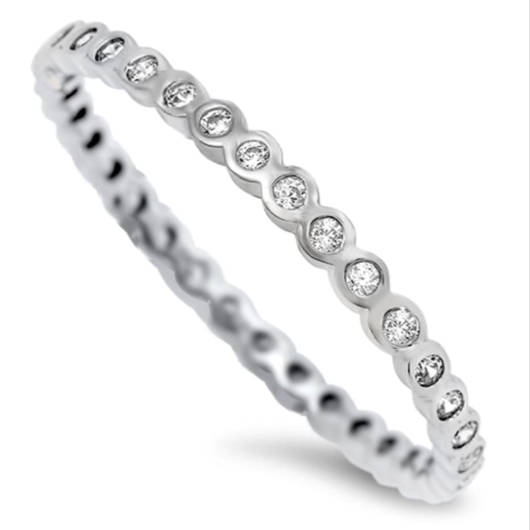 Beaded Clear Stone Eternity Band
