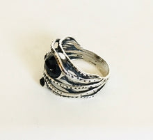 Sterling silver Round Diamond cut Black Onyx Ring
