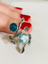 Leaf wrapped Roman Glass/ Apatite Silver Ring