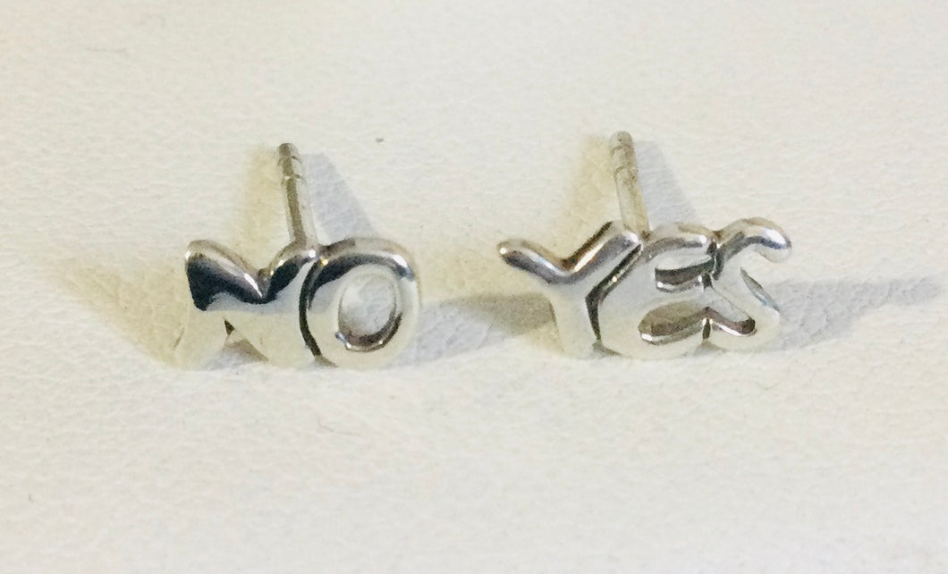 Yes/ No mismatch Sterling Silver stud earrings