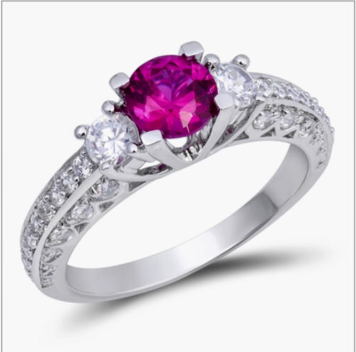 Ruby Round cut Cz with Clear round cut Cz stones