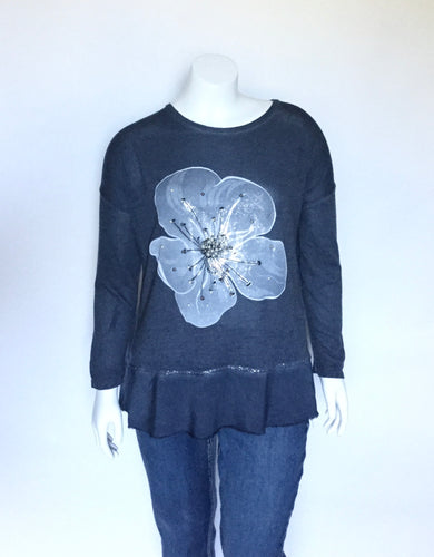 Pearl Studded Foil Flower Print Top