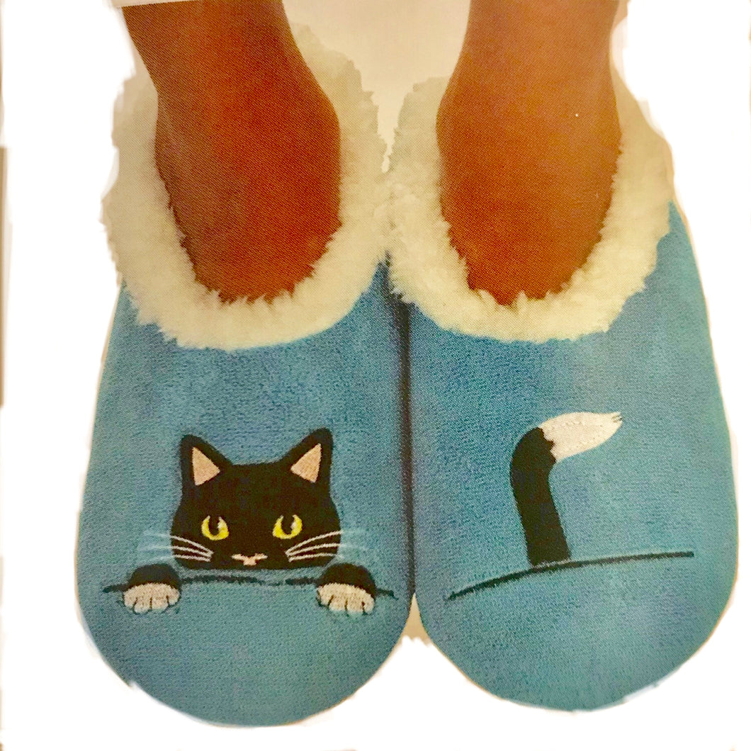 Blue Peekaboo Cat Snoozies Slippers