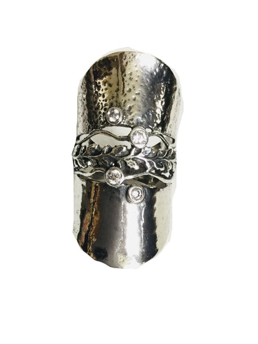 Sterling silver leaf shield Ring