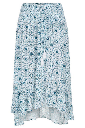 Button Down Bali Blue Floral Print Skirt