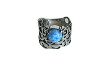 Sterling silver Circular cutout lab Blue Opal Ring.