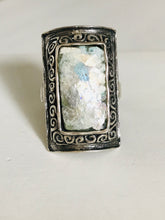 Rectangle shaped sterling silver Roman glass ring