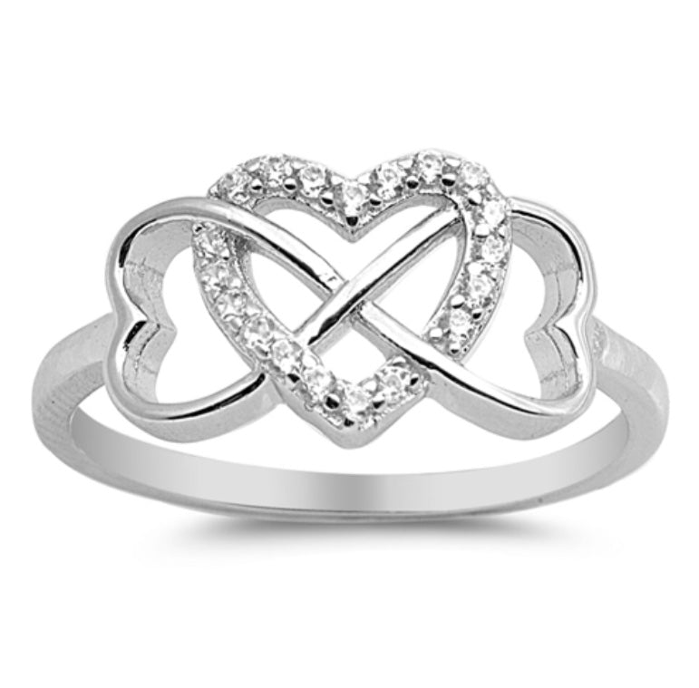 Infinity Cz Heart Sterling Silver Ring