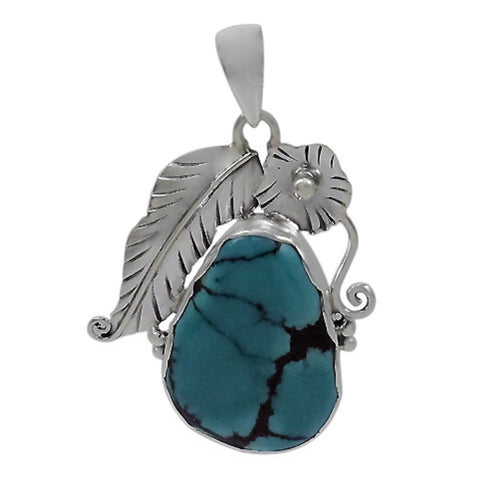 Genuine Turquoise and Silver Leaf Pendant