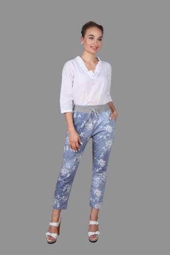 Floral Sun fade Crop Cotton Blend Pant