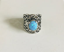 Synthetic Blue Opal Ring with woven detailed band