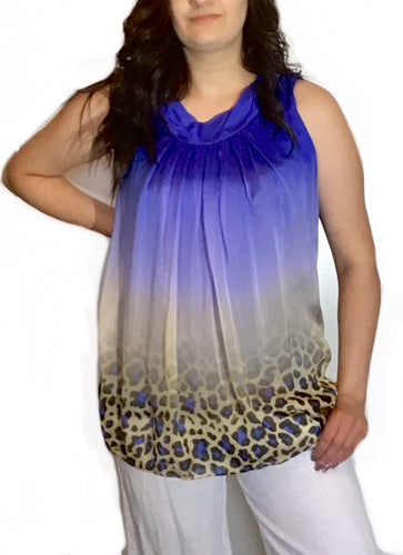 Royal Blue Leopard Print Silk Camisole