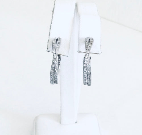 Twisted CZ Silver Hoop earrings