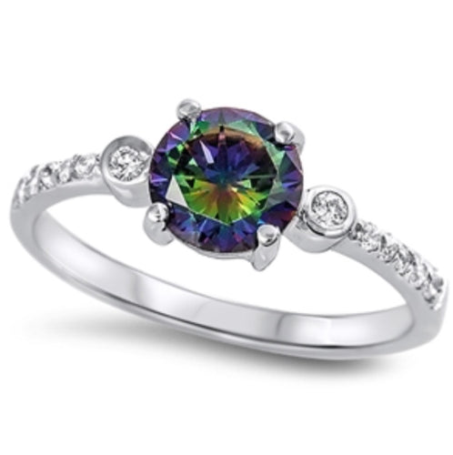 Round Rainbow Topaz Silver Ring