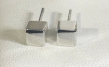 Silver square 3D stud earrings