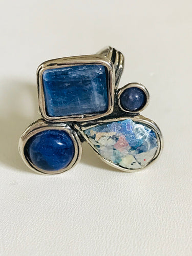 Trio of  Kyanite/ Lapis/ Roman Glass Ring