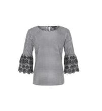 Embroidered Gingham 3/4 Sleeve Top