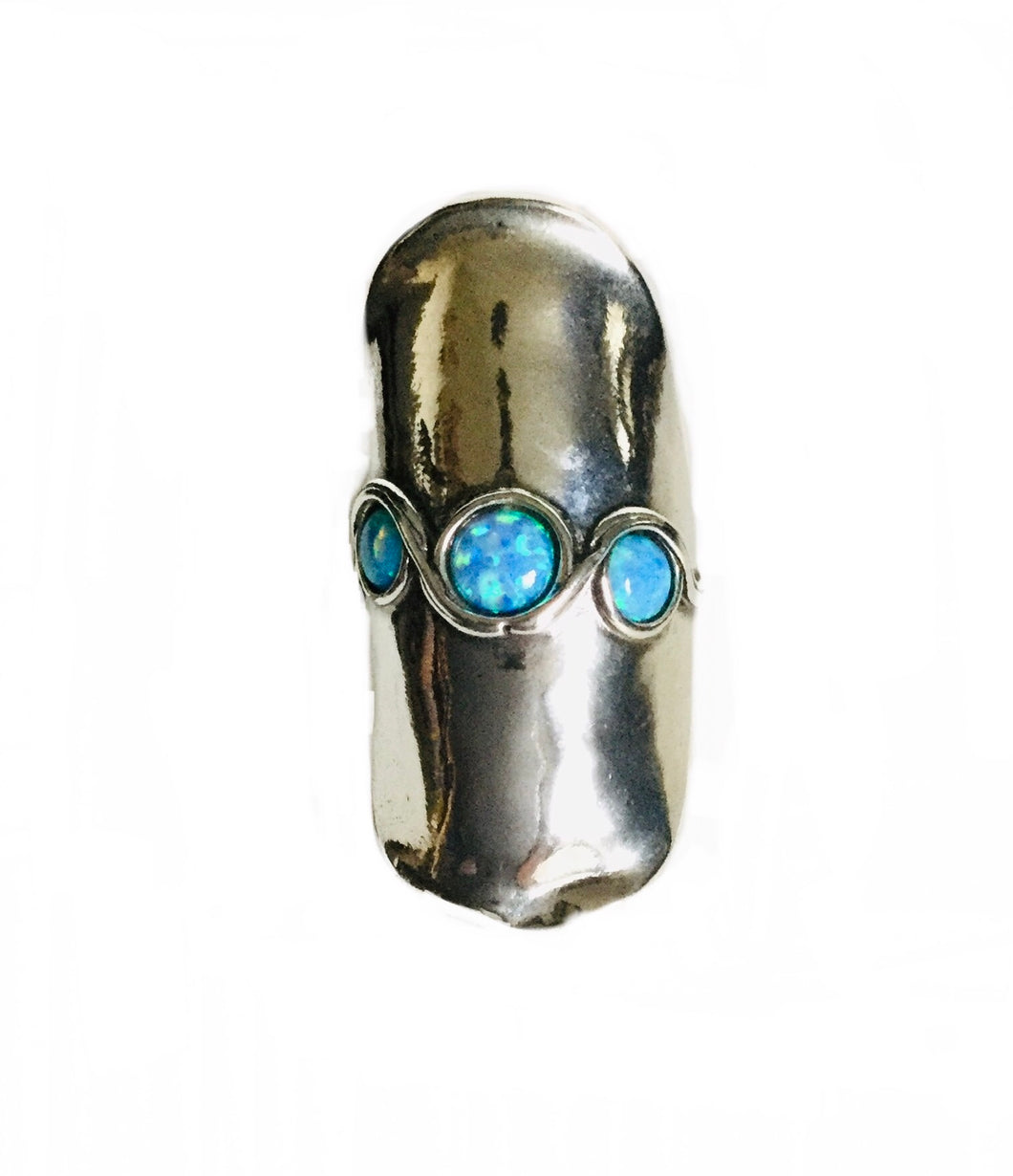 Sterling silver Lab Opal Shield ring