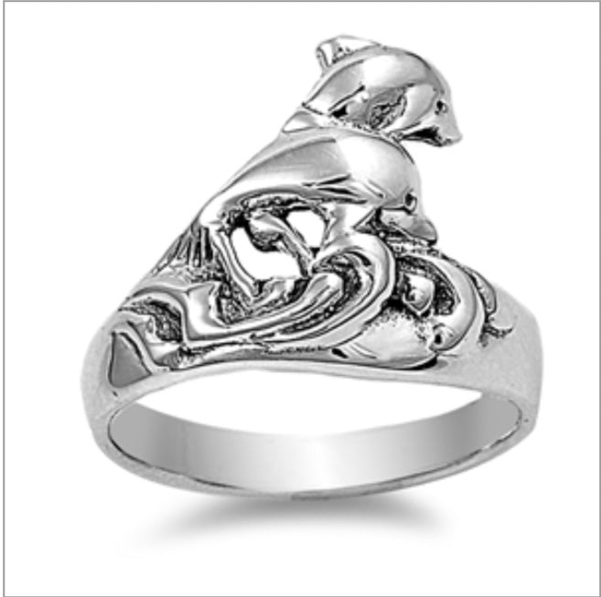 Sterling Silver Jumpping Dolphin Ring