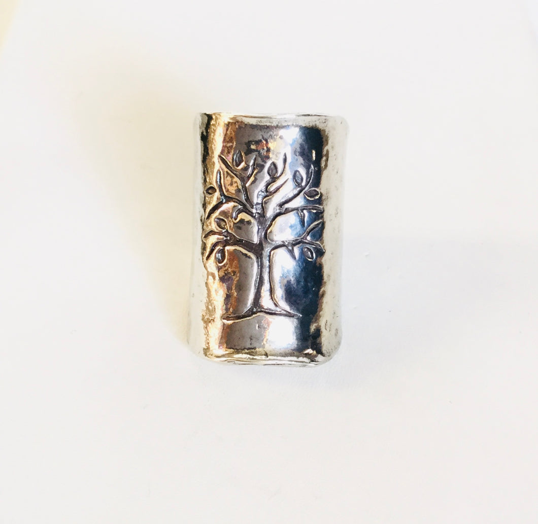 Sterling silver Embossed Tree of Life shield Ring