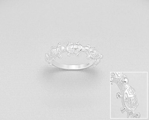 5 Turtle Sterling Silver Ring