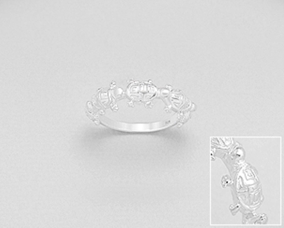 5 Turtle Sterling Silver Ring