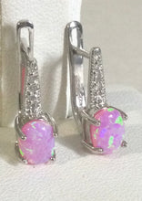 Pink opal / CZ Latch back silver earrings