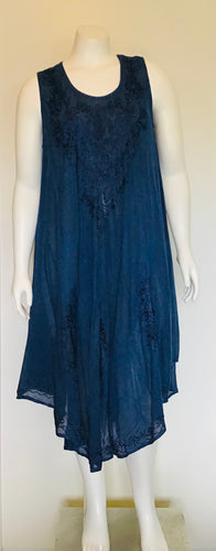 Navy Sleeveless embroidered tank dress